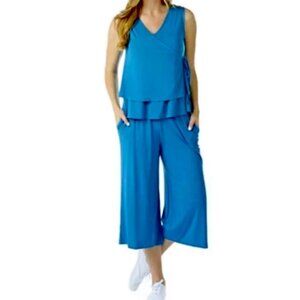 LNBF Turquoise Bamboo Wrap Tank and Culotte Stretch Set Size Medium